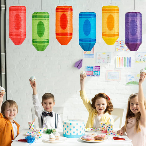 Qyeahkj 6 10 4Inch Pcs Crayon Hanging Paper Lanterns Party Decorations x Colorful Crayon Classroom Paper Lanterns