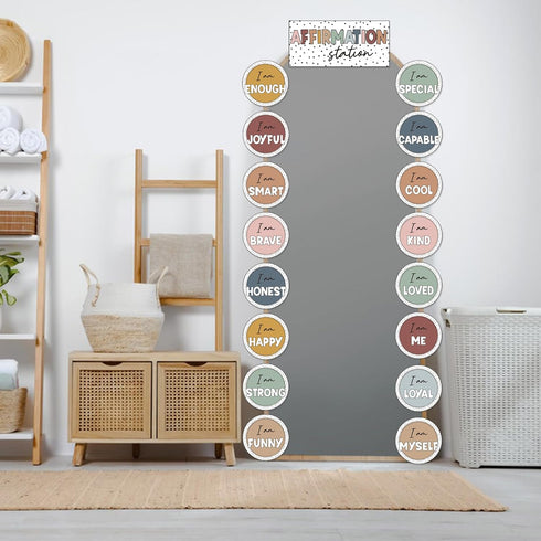 Boho Affirmation Station Bulletin Board Set, Rainbow Positive Affirmations Decorations for Classroom and Mirror Wall