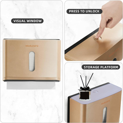 Paper Towel Dispensers Wall Mount: Multifold Z-Fold Paper Towel Holder, No Drilling Install, Compact Hand Towel