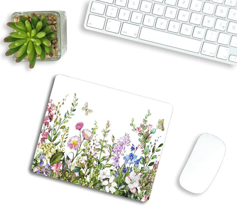 Border with Herbs and Wild Flowers Mouse Pad, Non-Slip Rubber Base for Computers, 9.5"x7.9"x0.12" Inch