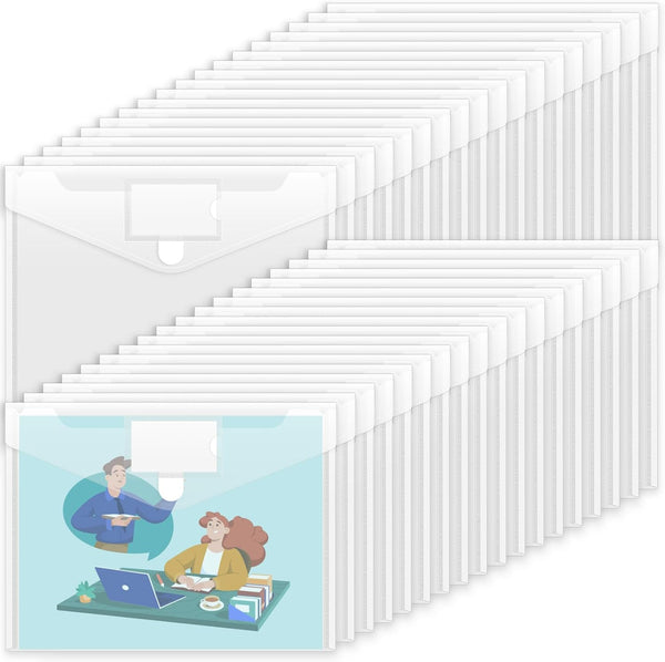 Sooez 36 Pack Plastic Envelopes - Clear Document Folders US Letter A4 Size File Envelopes with Label Pocket