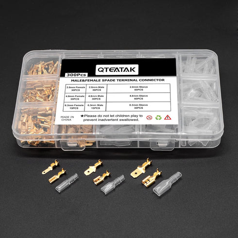 QTEATAK 2.8,4.8,6.3mm Golden Quick Splice Male and Female Wire Spade Crimp Terminal Connectors Kit