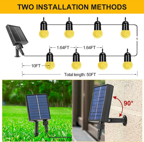 AGELCK 50FT 25 Dimmable G40 Bulbs, 8 Solar String Lights Outdoor Waterproof w/Remote, LED Shatterproof Modes & Timer