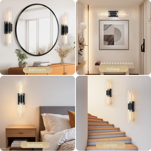 21" Mirror,2-Light E26 T10 Bulbs(Excluded) Matte Black Bathroom Light Fixtures Over Bathroom Vanity Lights Above