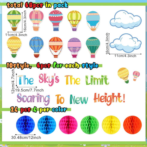 TaoBary 84 Pcs 3D Hot Air Balloon Honeycomb Bulletin Board Set Hot Air Balloon Bulletin Board Cutouts Honeycomb Classroom Bulletin Board Decoration for School(Cool Balloon)