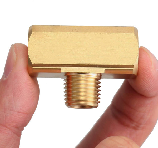 2 PCS Brass Pipe Fitting Barstock Male Branch Tee T Adapter 1/4" NPT Female x 1/4" NPT Male (Pack of 2)