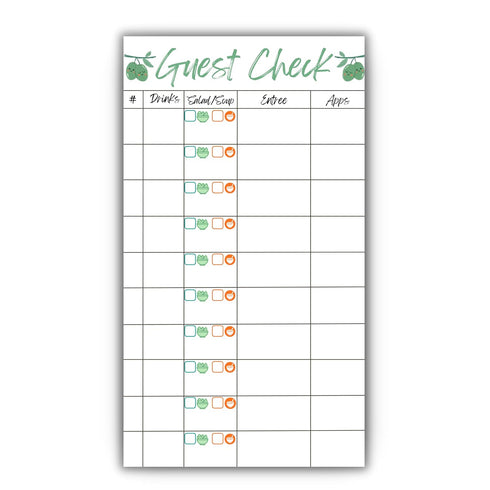 Generic Guest Check Server Notepad with Egg Temperatures & Breakfast Modifiers: OE, OM,