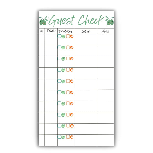 Generic Guest Check Server Notepad with Egg Temperatures & Breakfast Modifiers: OE, OM,