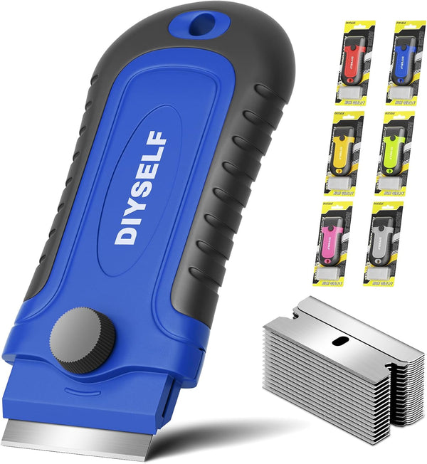 DIYSELF Razor Blade Scraper, Glass Scraper with Extra Blades for Kitchen Cleaning and Precision