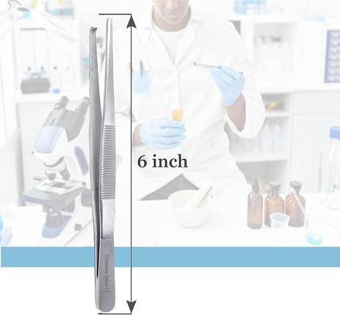 Dissecting Tissue Tweezers 6" (15.24 cm) Blunt 1x2 Rat Tooth Straight Stainless Steel Forceps