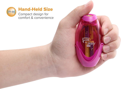 Bostitch Office Twist-N-Sharp Manual Pencil Sharpener, 2 Holes for Standard and Jumbo Pencils, Random Color