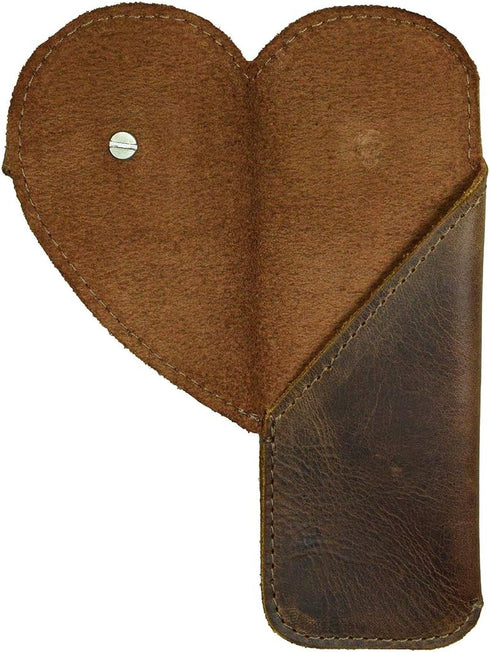 Hide & Drink Leather Heart Pen Case, Pencil Organizer, Handmade Office Accessories, Bookworm Gifts (Bourbon Brown)
