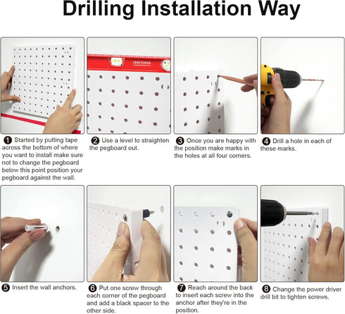 8PCS Pegboard Wall Organizer Panels, White Pegboard Wall Mount for Craft Room, Garage, Kitchen, Easy to Install