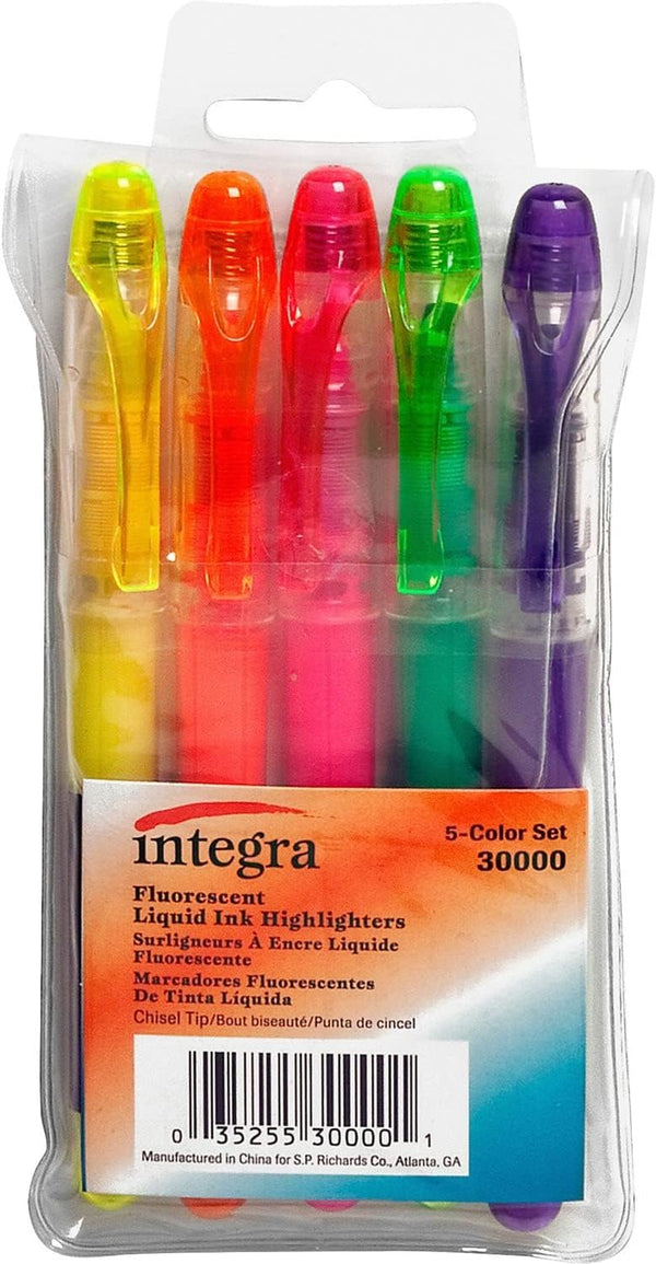 Integra Liquid Ink Highlighter, Chisel Tip, Assorted Colors, 5/Set (ITA30000)
