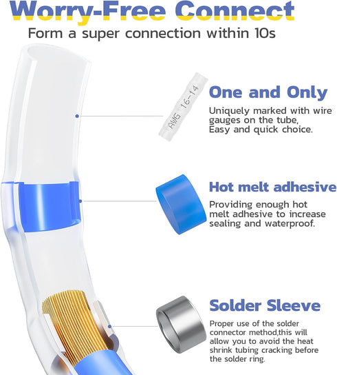 180PCS Waterproof Solder Seal Wire Connectors, Heat Shrink Solder Connectors for Insulated Electrical Wiring