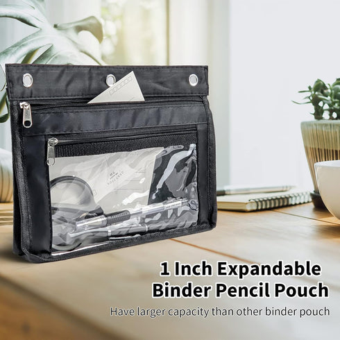 Yoeejob 1inch Expandable Pencil Pouch, 6 Pack Large Capacity for 3 Ring Binder, Black+Blue