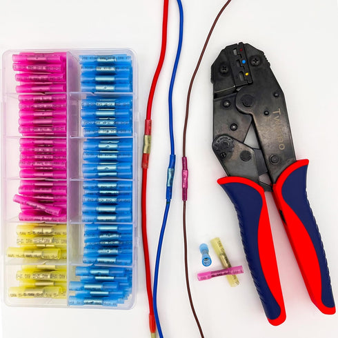 220Pcs Waterproof Butt Terminal Connectors Kit - Heat Shrink Electrical Connector Terminals for Automotive (22-10 Gauge)