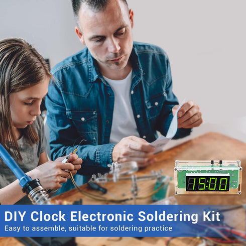 4-Digit MiOYOOW DIY Digital Clock Kit with Acrylic Shell, Electronics Alarm Clock Soldering Practice Kit