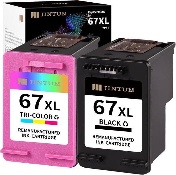 JINTUM Remanufactured Ink Cartridges for HP 67 67XL, Replacement for 2755e 2700 2752e 4155e Printers (1 Black, 1