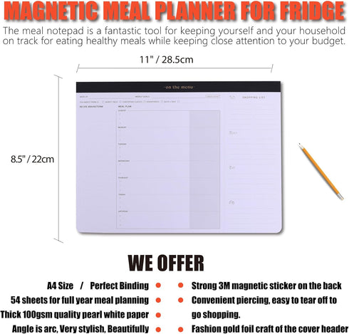 Weekly Meal Planner with Recipes and Grocery List Magnetic Notepad For Fridge - 8.5x11'' Menu Planning Pad With 54 Sheets Tear Off Shopping List For Family Dinner Menu and Meal Prep Planning by ZERONE CENTRE