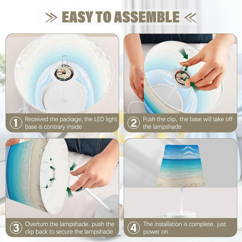 Dimmable ALAZA Beach Shells Table Lamp for Bedroom Desk lamp Bedside Night Lamp with USB Port,Small Lamps with Fabric