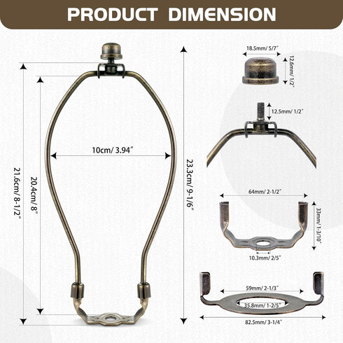 GooChan 8.5-Inch) Lamp Shade Harp, Antique Brass Lamp Harp Frame Lampshade Bracket, Detachable Shade Holder for Floor
