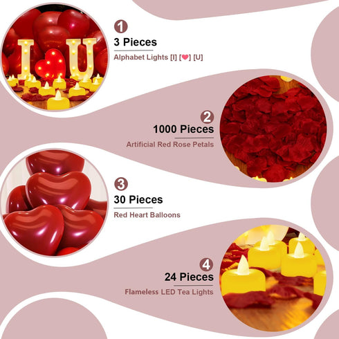 24Pcs 1000Pcs 30Pcs Homemory I Love U Light Up Letters Proposal Decorations, I Love U Sign with Flameless Candles Red