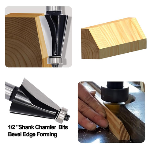1/2 15 2-Flute Chamfer Router Bit Shank, Degree Carbide Chamfer Cut, Edge Forming Bevel Router Bit, Chamfer Bit Miter