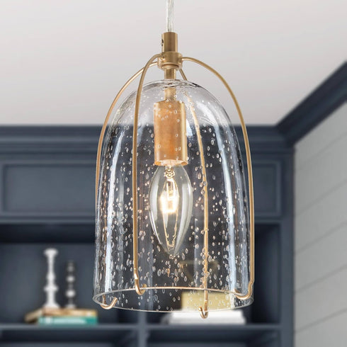 KSANA Gold Pendant Light, Modern Pendant Lighting Fixture with Seeded Glass Shade
