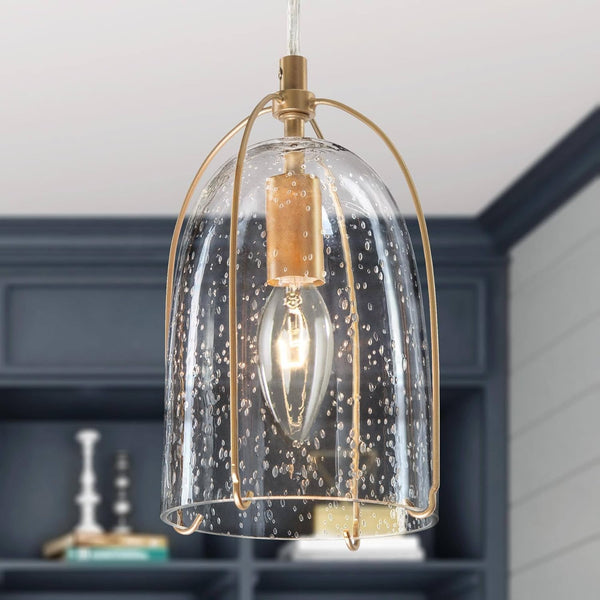 KSANA Gold Pendant Light, Modern Pendant Lighting Fixture with Seeded Glass Shade