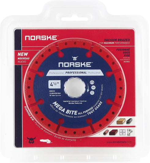 Norske Tools NDBS335 4.5 inch Mega Bite Diamond Cutoff Wheel, 7/8 inch Bore for Cutting.