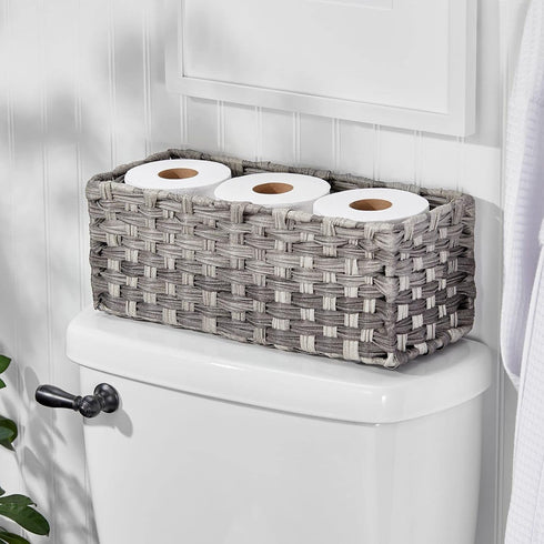 Counter 3 mDesign Rustic Farmhouse Woven Toilet Paper Holder Basket - Small Storage Organizer Tank Topper for Bathroom