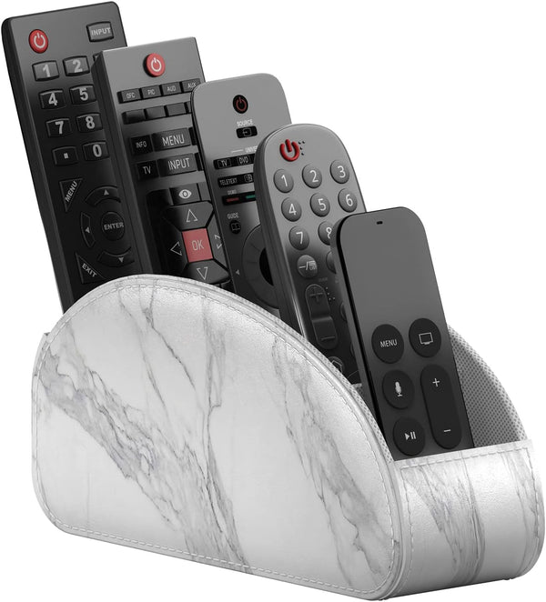 Thipoten Remote Control Holder, Faux Leather Caddy for Remote Controllers, Office Supplies, White Small Tray