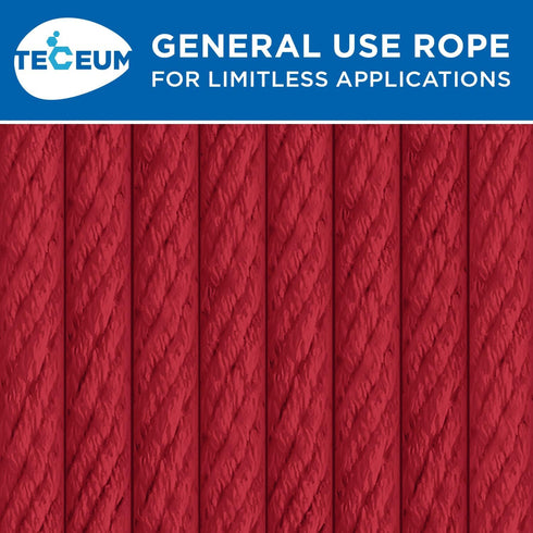 TECEUM 50 FT Cotton Rope 3/16 (5 mm) - Strong Braided Rope for Crafting, Camping, DIY, Indoor & Outdoor Use, Red