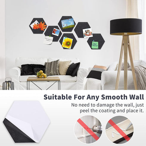 Hexagon Felt Cork Board Tiles, 6 PCS Self Adhesive Bulletin Boards Set with Pushpins for Home Kitchen School Decor