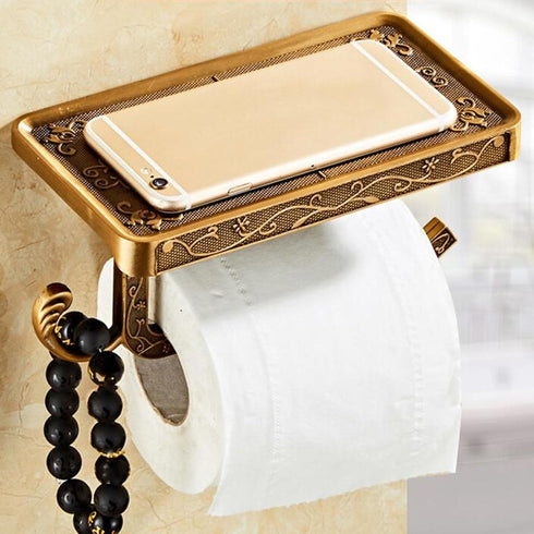 Vintage Toilet Paper Holder with Shelf,Aluminum Tissue Roll Wall Mounted,Toilet Shelf for Bathroom Accessories Mount