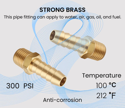 3/8 Inch Hose Barb to 1/4 Inch NPT Male Thread - Brass Air Hose Barb Fittings, 10 Piece