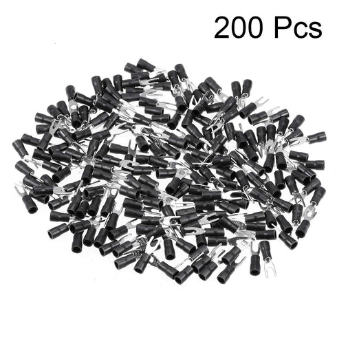 uxcell 200Pcs SV1.25-3.2 Insulated Fork Spade U-Type Wire Connector Electrical Crimp Terminal 22-16AWG Black