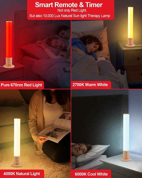 670nm Red Light Night Light Lamp for Sleep GlowPillar Red Nightlight Desk Lamp with Wavelength Multi-Color