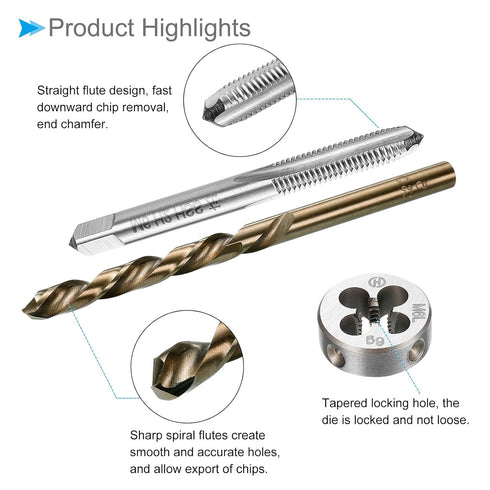 Metric Tap and Die Set, M6 x 1 Tap & Die Thread with 5.0mm Drill Diameter for Tapping Repair