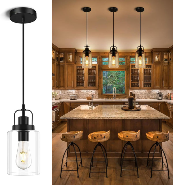 Farmhouse Pendant Light, Rustic Black Pendant Lights Kitchen Island Industrial Hanging Ceiling