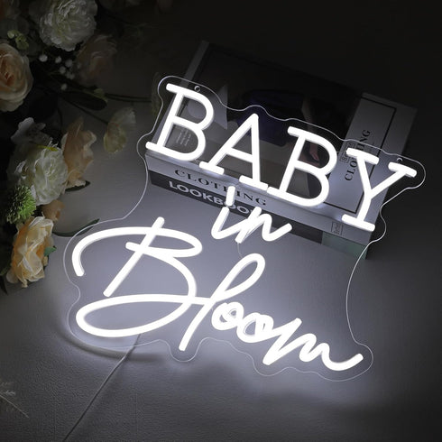 Jannisa Decorations,14.4''X12.5'' Dimmable Baby in Bloom Neon Sign for Baby Shower White LED Neon Lights Sign,USB