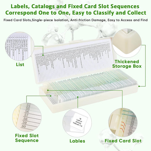 PALOBIL 60 Microscope Slides with Specimens,Prepared Microscope Slides for Kids,Glass Slides for Microscope,Prepared