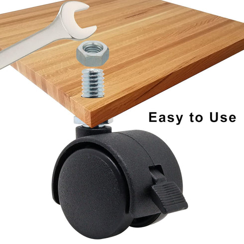 4 PCS 1 Inch Threaded Stem Caster Wheels, Nylon Locking Swivel Casters with Brake for Furniture