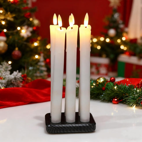 6 Rechargeable Flameless Taper Candles with Charging Station & Remote Timer, Pcs Real Wax LED Taper Candles, Battery
