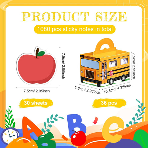 Fulmoon 37 Pcs Back to School Sticky Notes and School Bus Storage Box Set 36 Pcs Pencil Ruler Book Blackboard Owl Shaped Self Adhesive Writing Sticky Notes for Students Classroom Office Reminder