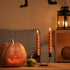 Set 4 Orange Pumpkin Halloween Flameless Taper Candles with Remote, Flickering Spooky LED Wax Candlesticks Battery