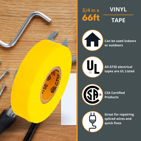 GTSE Yellow Electrical Tape, 3-Pack – Waterproof, Industrial Grade Vinyl, 3/4 in x 66ft, Strong Self-Adhesive
