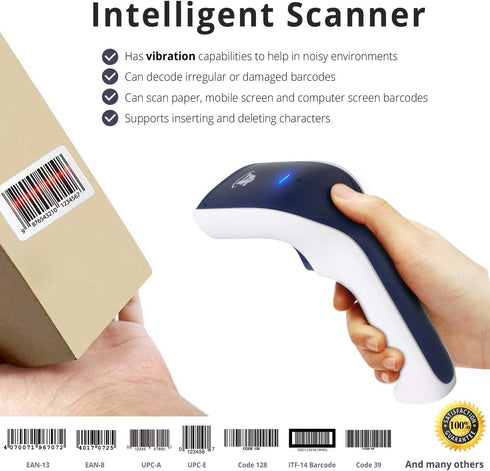 ScanAvenger Wireless Portable 1D Bluetooth Barcode Scanner, Cordless Rechargeable Hand Scanner for Inventory - USB