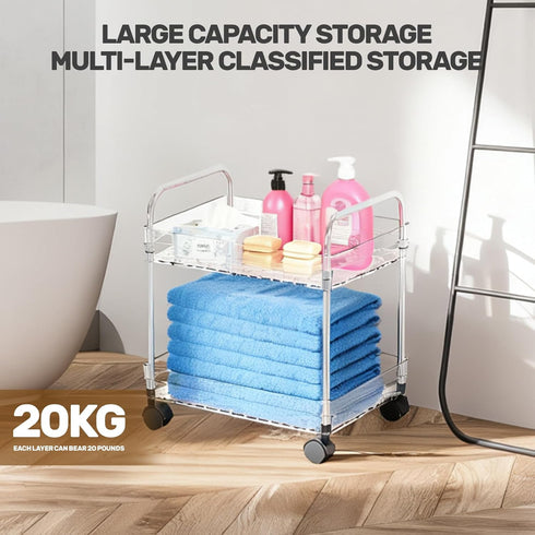 Betoveren 2 Tier Utility Rolling Cart with Wheels Multifunctional Storage Cart Under Desk Storage Organizer with Handle